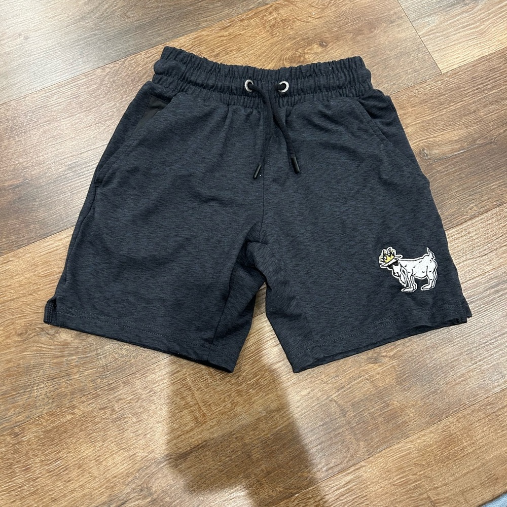 Kids Black Drawstring Lounge Shorts with Goat Accent